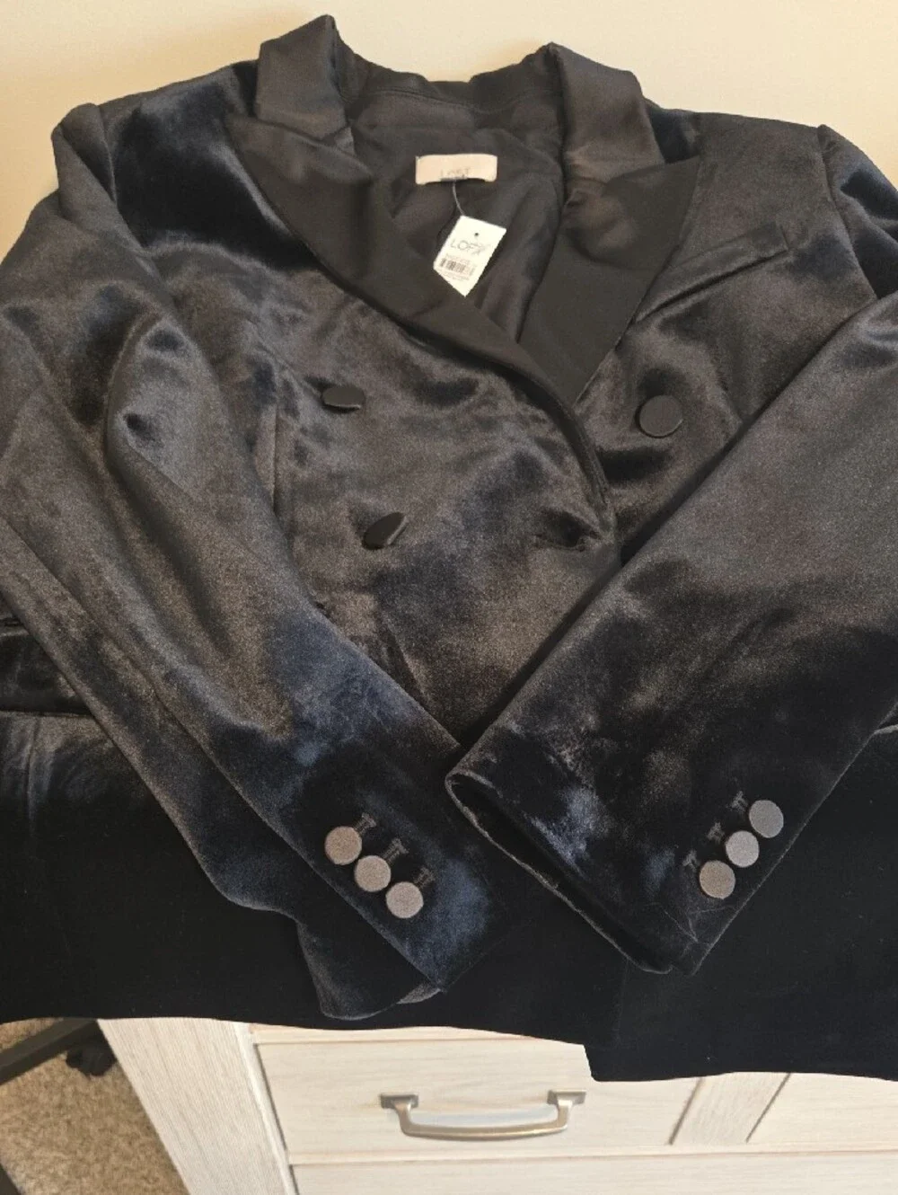 LOFT Black Velvet Tuxedo Double-Breasted Blazer